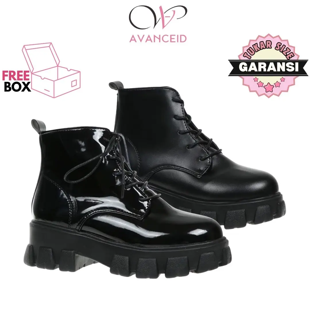 AVANCEID 1827 Sepatu Sneakers Boots Wanita Docmart Hitam Karet Casual Shoes