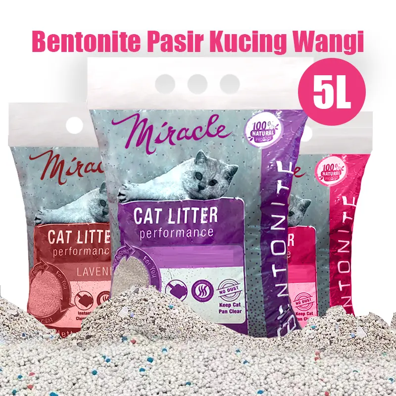 Pasir Gumpal Kucing Bentonite Cat Litter 5L - Odor Contro!Multicolor untuk Anjing dan Kucing