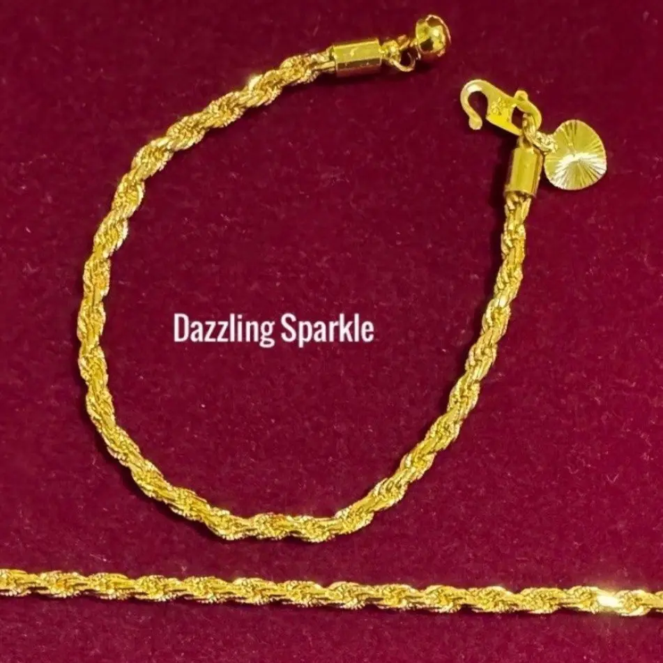 Premium 4 mm Rope Bracelet / Bangkok  916 Gold Plated with engraved chop ( GRADE AAA QUALITY)