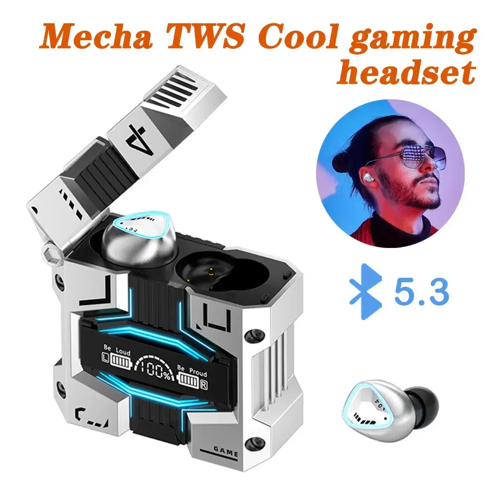 Tai nghe Bluetooth không dây M45, tai nghe chơi game TWS Mecha, tai nghe trong tai có độ trễ thấp, giảm tiếng ồn, điều khiển cảm ứng, tai nghe nhét tai