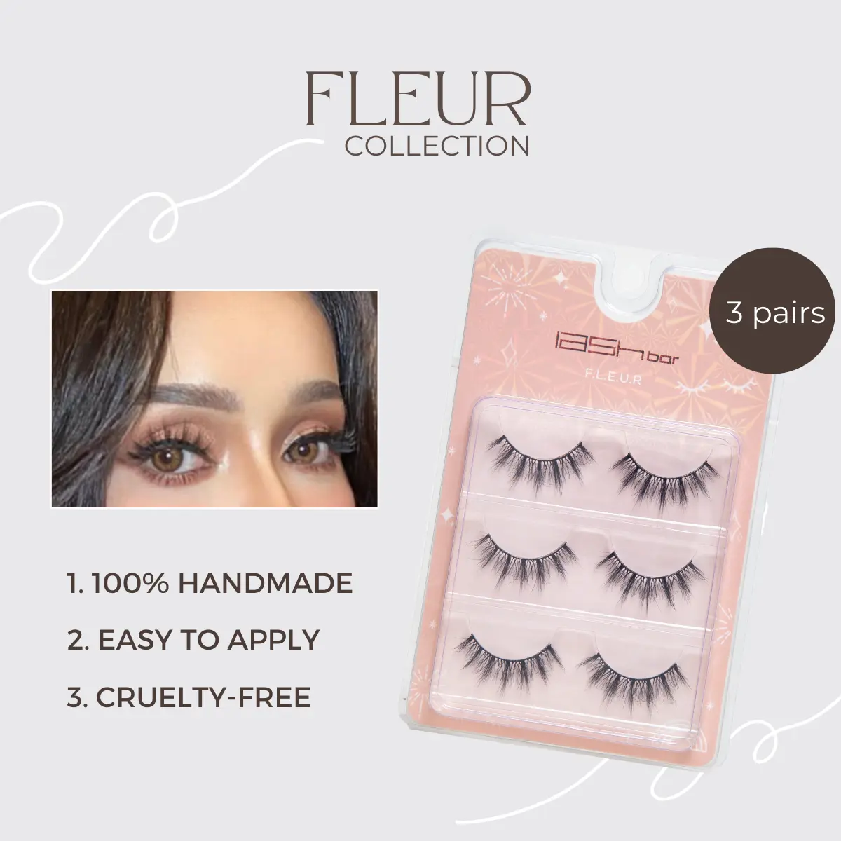 [Ready Stock] Lash Bar 3 Pairs Handmade 3D Messy Look False Eyelashes (Fleur Collection) Bulu Mata