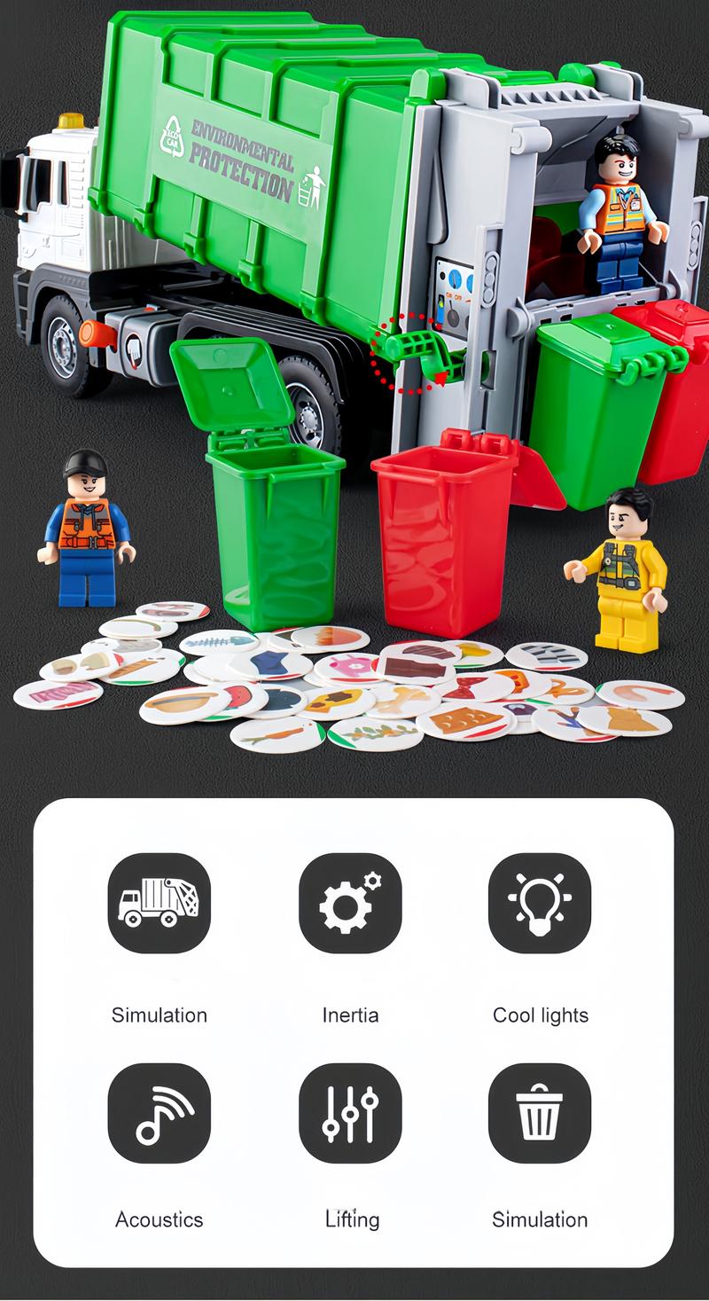 Product Introduction of Friction-Powered Garbage Truck Toy Set for Kids with Lights Sounds Movable Parts and DIY Assembly  Fun Waste Management Learning Toy for Boys and Girls 11