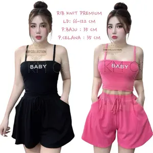 KM Collectionn Setelan Wanita BABY Rib Knit Premium Celana Karet Full Muat XS-L Nyaman & Flowy