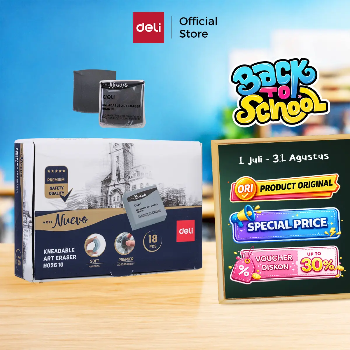 Deli School Eraser / Penghapus Bersih Bisa Dibentuk Sesuai Keinginan Grey/Color (Assorted) EH02610 Alat Tulis Sekolah Stationery