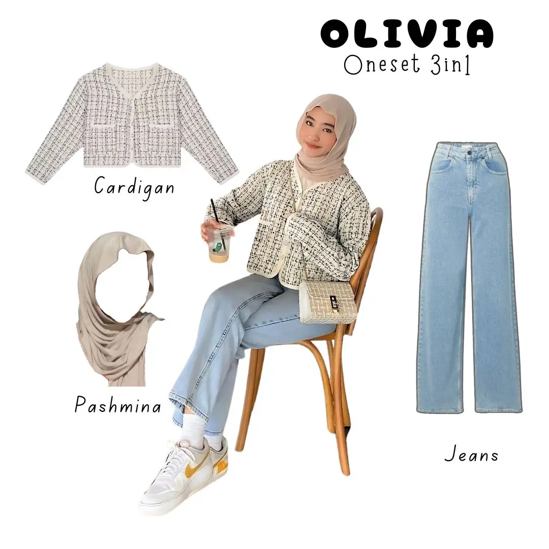 one set 3in1 cardigan rajut korea celana jeans pashmina jersey | perempuan wanita cewek ootd nongkrong nonton bioskop cafe kuliah korean style HK12