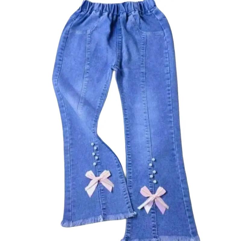CELANA  MOTIF PITA MUTIARA USIA 1 - 10 TAHUN BAWANHAN PANJANG ANAK PEREMPUAN TERBARU Fashion Jeans Cantik Denim 0