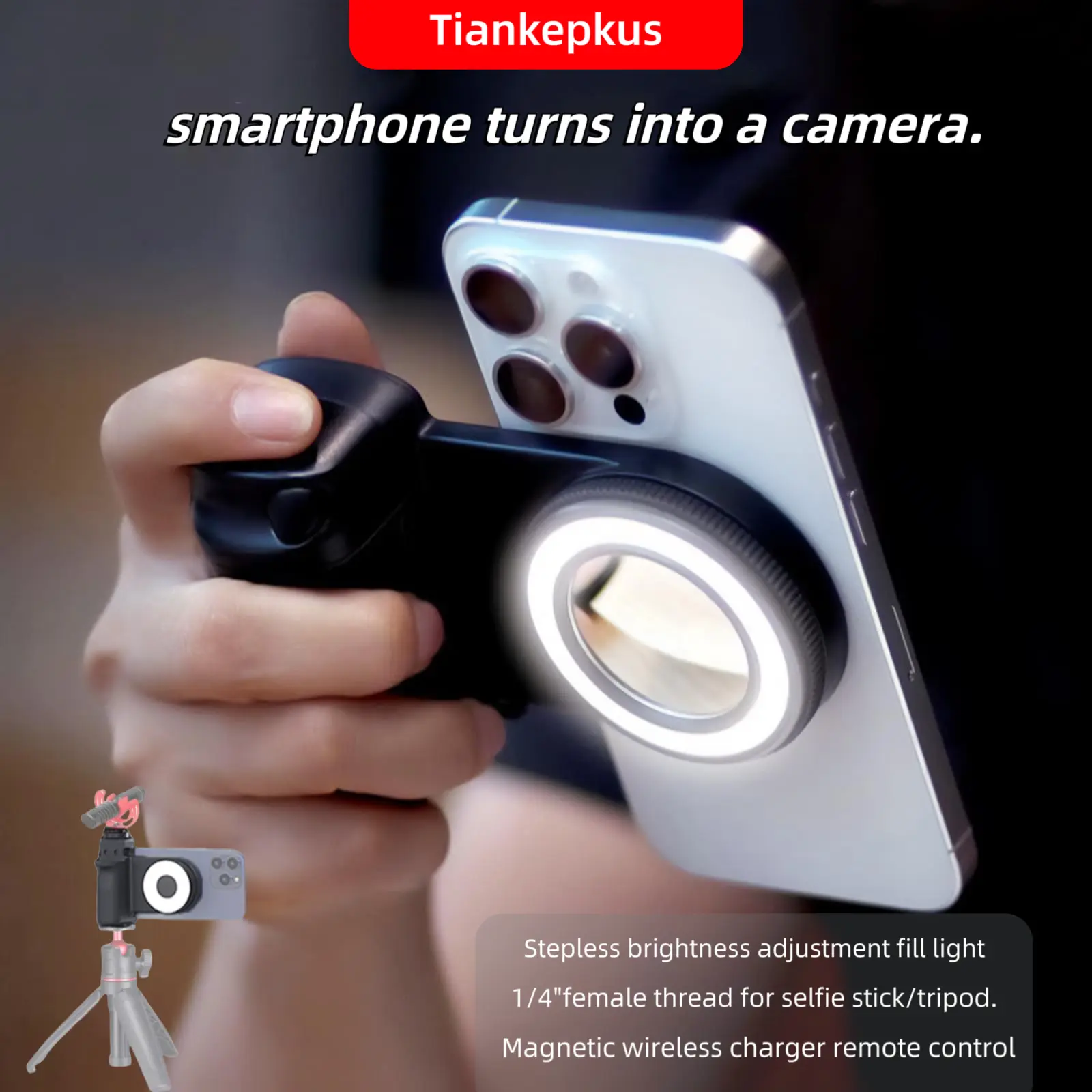 Tiankeplus Magnetic Gimbal Stabilizer Phone Grip with  Ring Light Snap Grip BBC- 9& Bluetooth Remote  MagSafe Compatible for iPhone & Smartphones  for Video and Photo Shoo