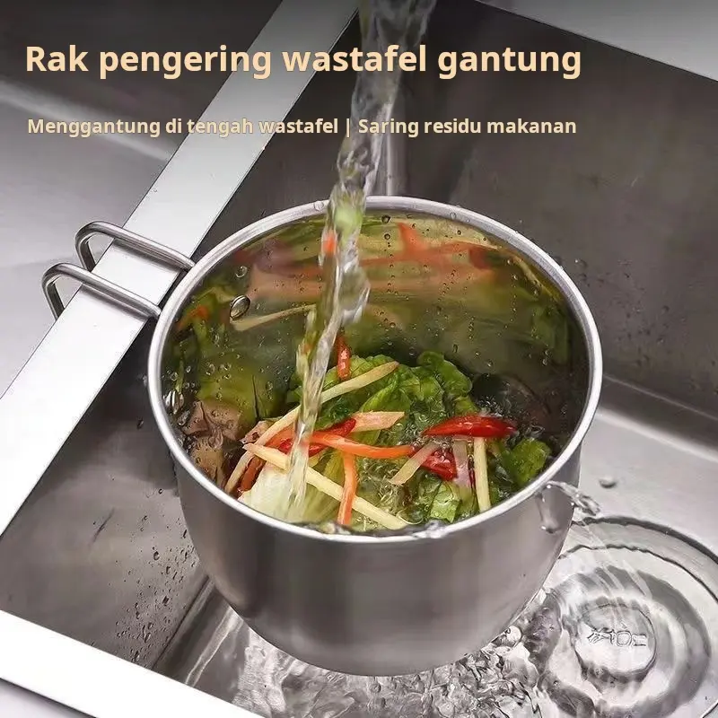 Wastafel dapur keranjang penguras stainless steel baskom cuci multifungsi keranjang penyimpanan sayuran dan buah-buahan keranjang penyimpanan sumpit dan sendok 0
