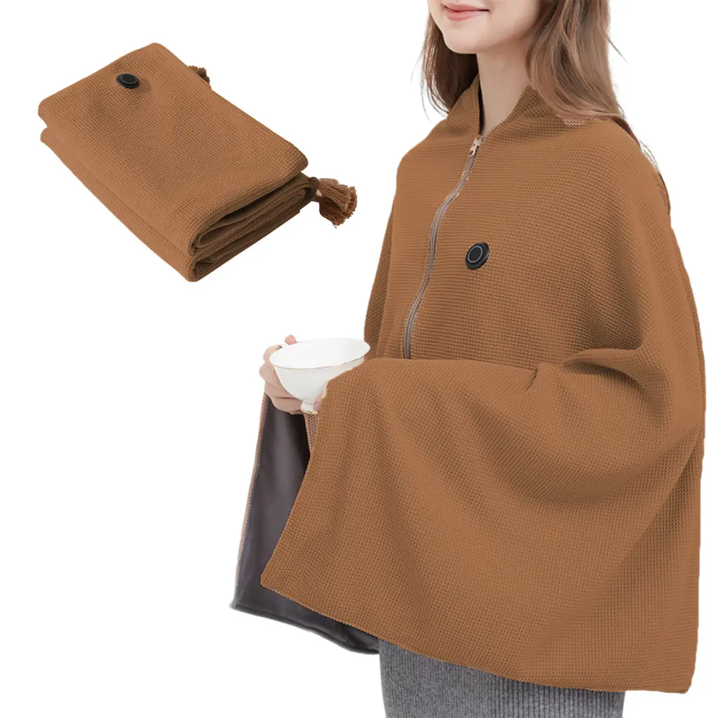 (Wanyeli)  Easy-to-wear Heated Cloak Heated Blanket with Front Zipper Usb Heated Shawl Blanket for Women Portable Electric Body Warming Cloak with 3 Heating Stay Cozy Anywhere
