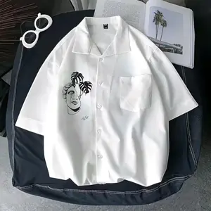 Kemeja Lengan Pendek Vintage Motif Head Roses Kemeja Piyama Hem Pria Wanita Katun