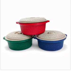 Basi Bulat Wakul Nasi Tutup Peony Omahqu Warna Merah Hijau dan Biru Buah