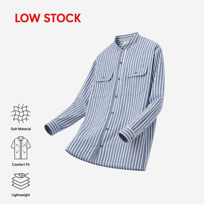 Gambar DUHA Baju Koko Linen Stripes Lengan Panjang - Blue White - Sayf - L dari Duha Muslim Wear Kota Tangerang Tokopedia