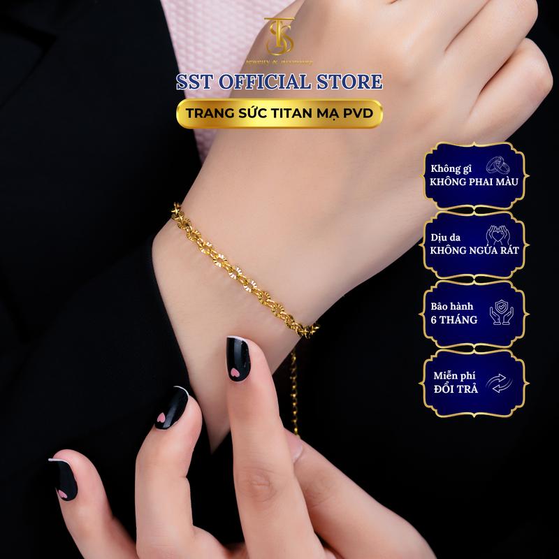 Lắc Tay Titan SST Kim Tiền sẵn Móc Tròn sang trọng Không Đen Gỉ LT160