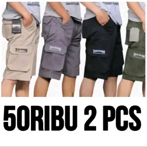 Paket 2 Pcs Celana pendek pria Cargo chinos pinggang karet rib Kantong Bordir khaki (cargo Shorts Dewasa Hitam Santai Twill Distro