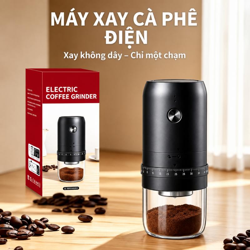 Máy xay cà phê điện cầm tay sạc USB, xay mịn, dùng gia đình du lịch