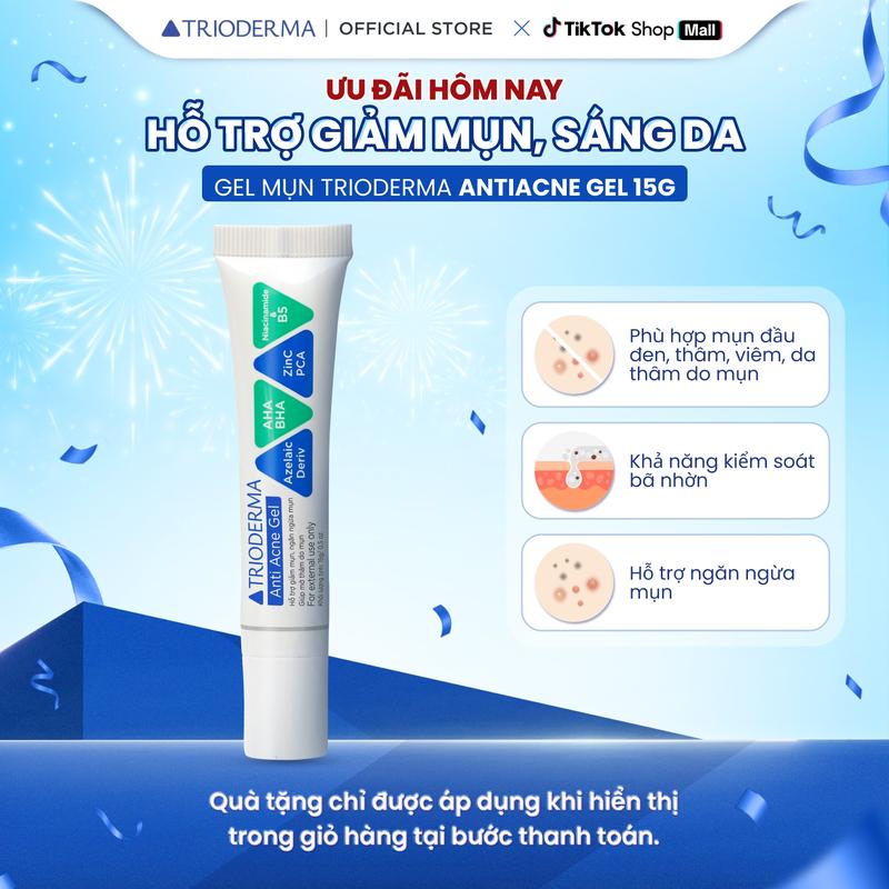  Gel Mụn Trioderma Anti Acne Gel 15g - Giúp Giảm Mụn Làm Mờ Thâm Hỗ Trợ Ngăn Ngừa Mụn  quà đặc biệt  