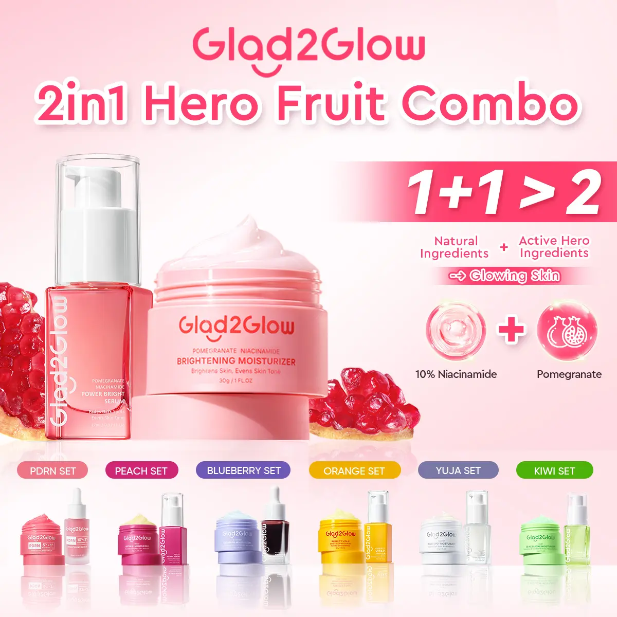【2in1】Glad2Glow 2pcs bundle Skincare Paket -Moisturizer+Serum Glowing Anti-acne Dark spot Barrier Bright Blueberry Ceramide Centella Berjerawat Memudarkan Mencerahkan Pencerah Wajah skincare memutihkan dan glowing | totol jerawat yg ampuh tone cream wajah