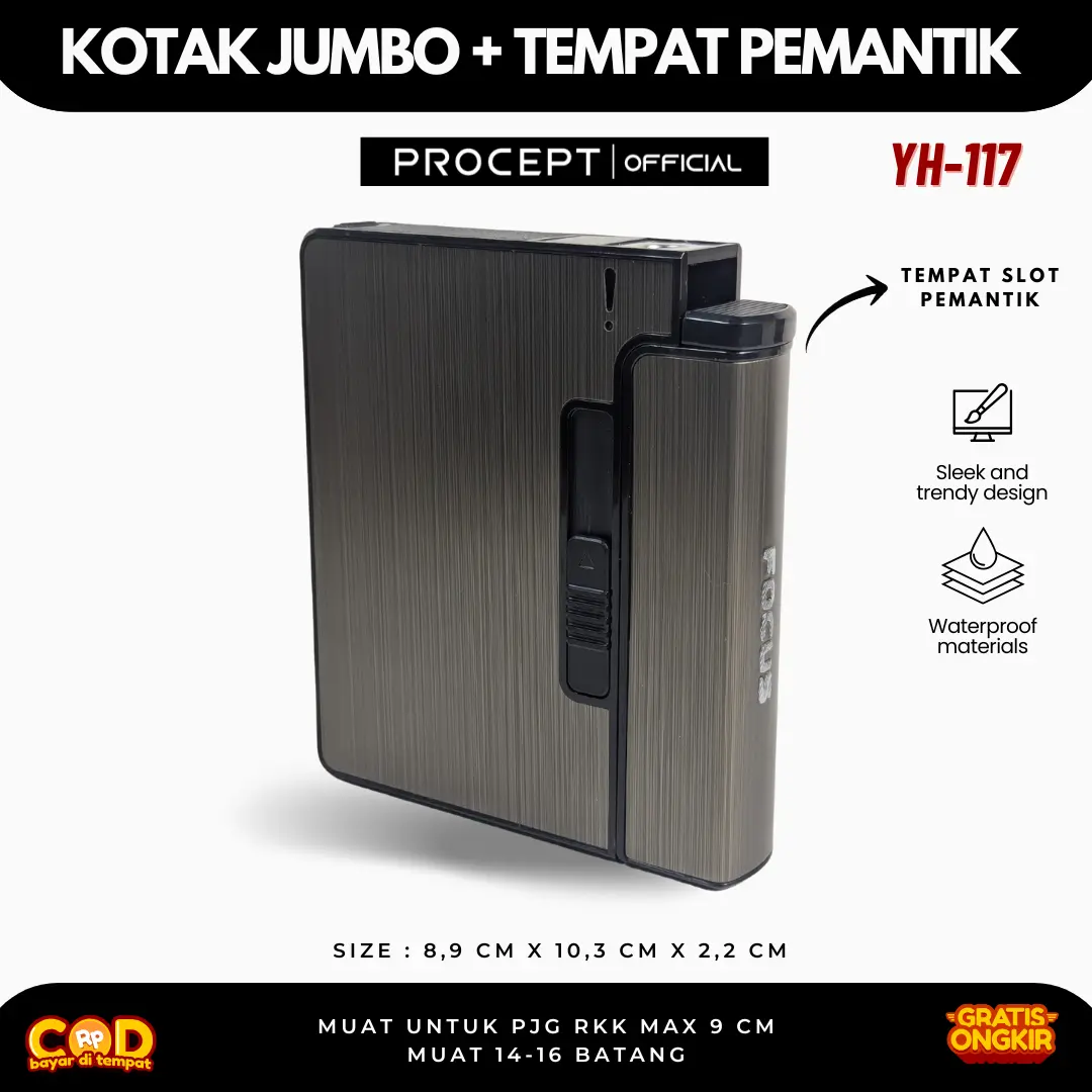 ProCept Kotak Penyimpanan Serbaguna dengan Tempat Lighter Pemantik Bahan Aluminium YH001 dan YH117 Jumbo