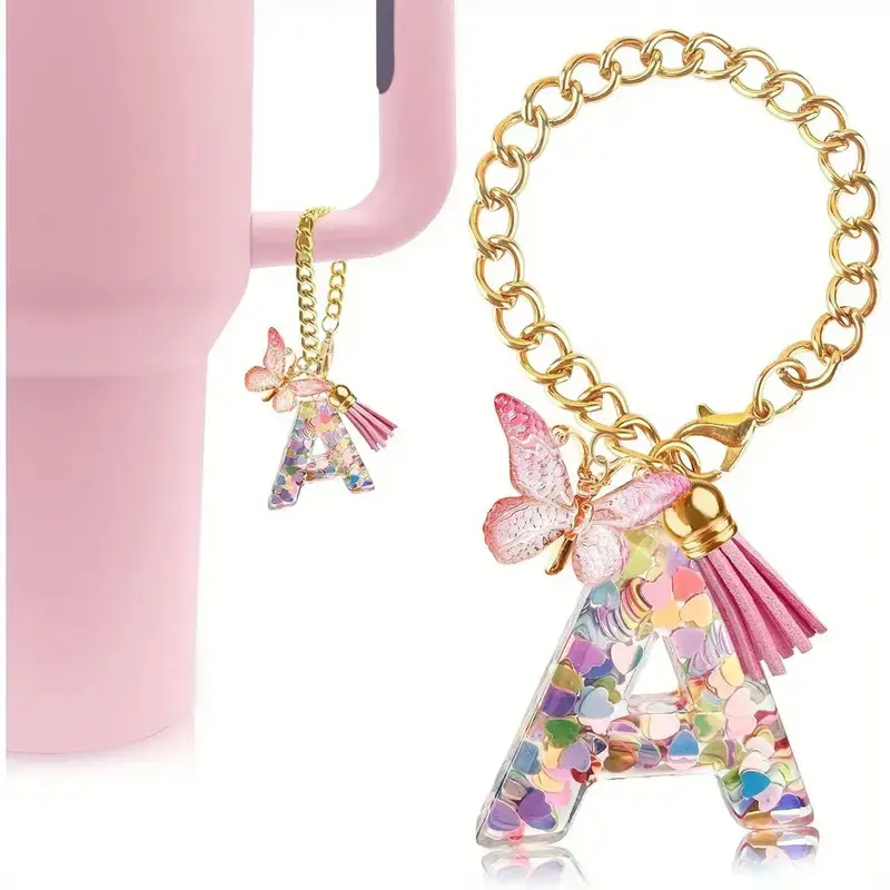 2024 new hot Alphabet keychain Car view Mirrow Hanger key chain stanley Cup handle Pendant Accessories