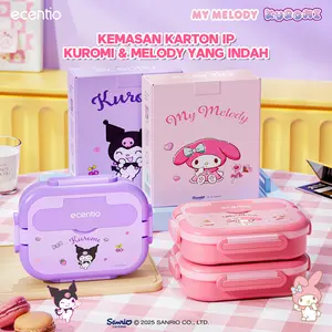 Ecentio Kotak Bekal Stainless Steel 304 4 Sekat 1000ml Lunch Box Bento Kapasitas Besar Anti Bocor Portable Untuk Sekolah Kerja Dilengkapi Garpu Sendok Edisi Sanrio Kuromi & My Melody