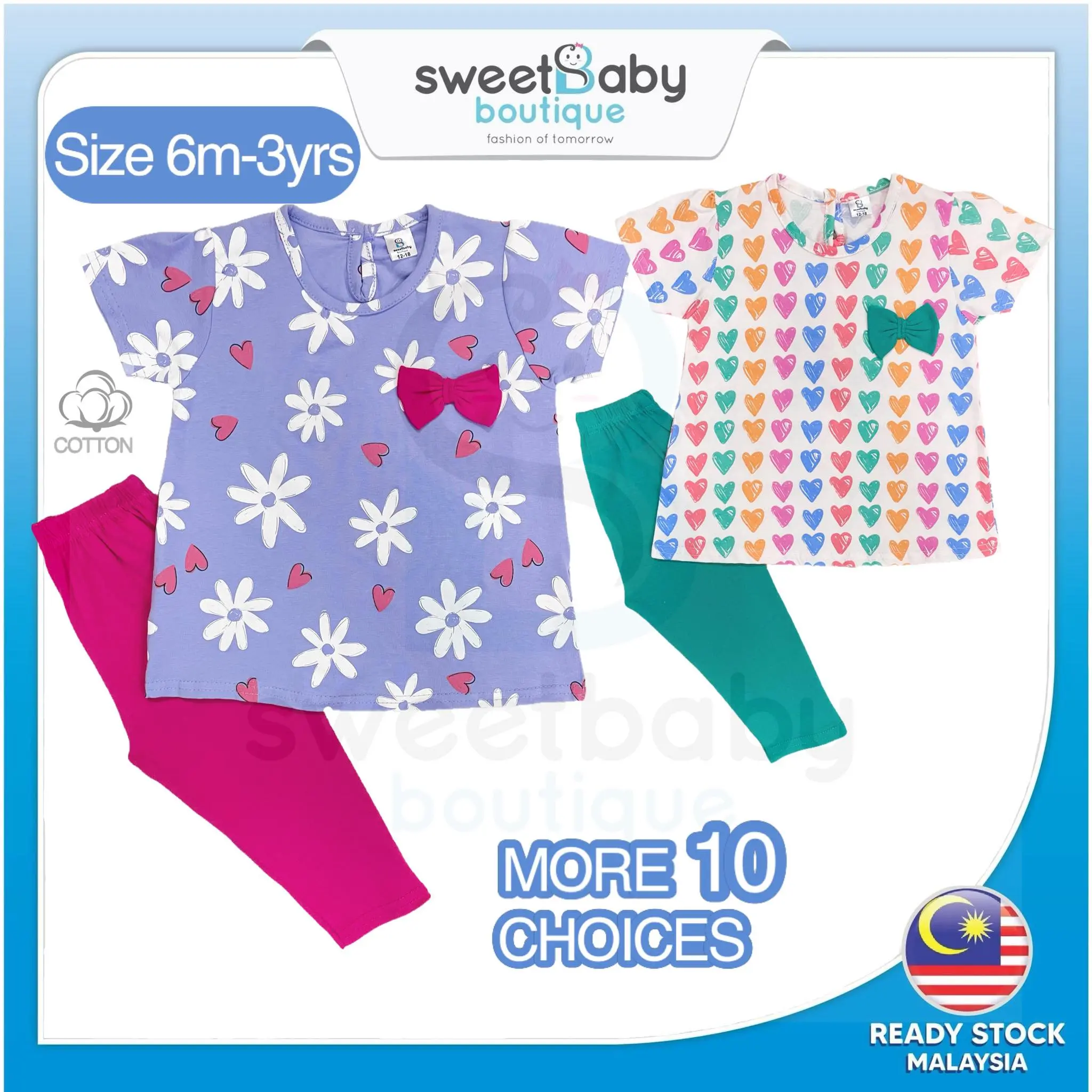 SWEETBABY Set Baju Baby Girl Playset Kids Clothing T Shirt Budak Kanak Perempuan Baju Basahan Siang Jalan Murah Cotton