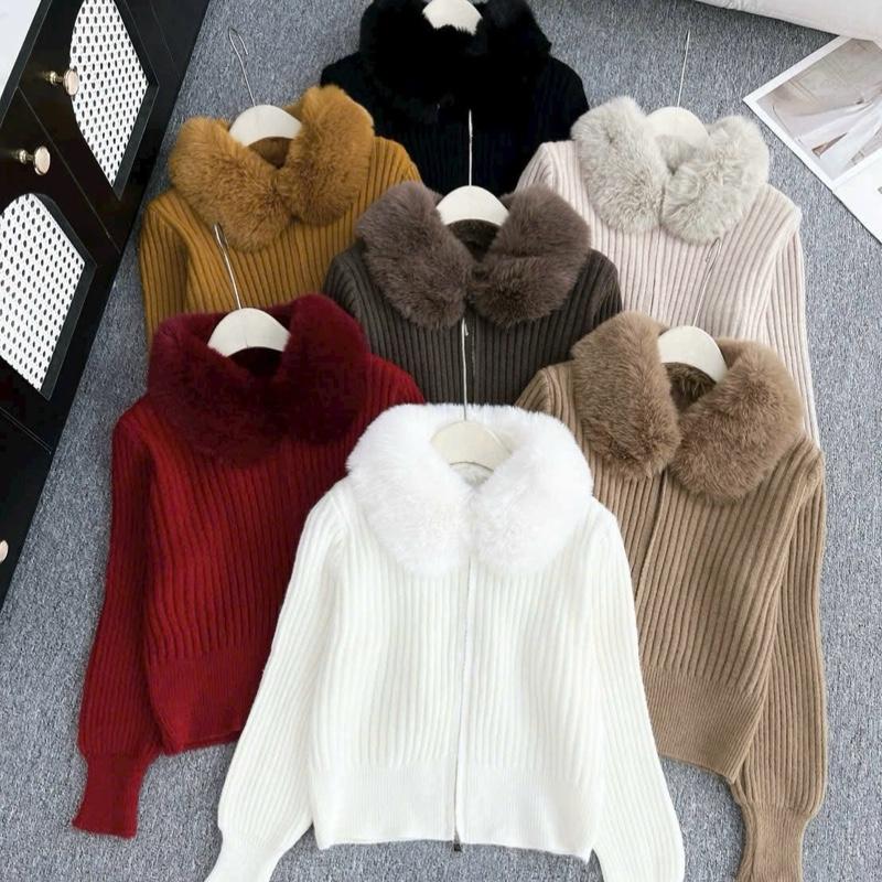 QC hàng mới về Áo len kéo khoá cổ lông nhiều màu sang hàng QC