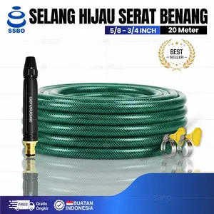 SSBO Paketan Semprotan Hitam Selang Air Hijau 20 Meter 1/2, 5/8, 3/4 Inch - Serat Benang Hijau Anti Lumut Tebal 2 Mm Jet Spray Taman Alat Cuci Motor Mobil COD