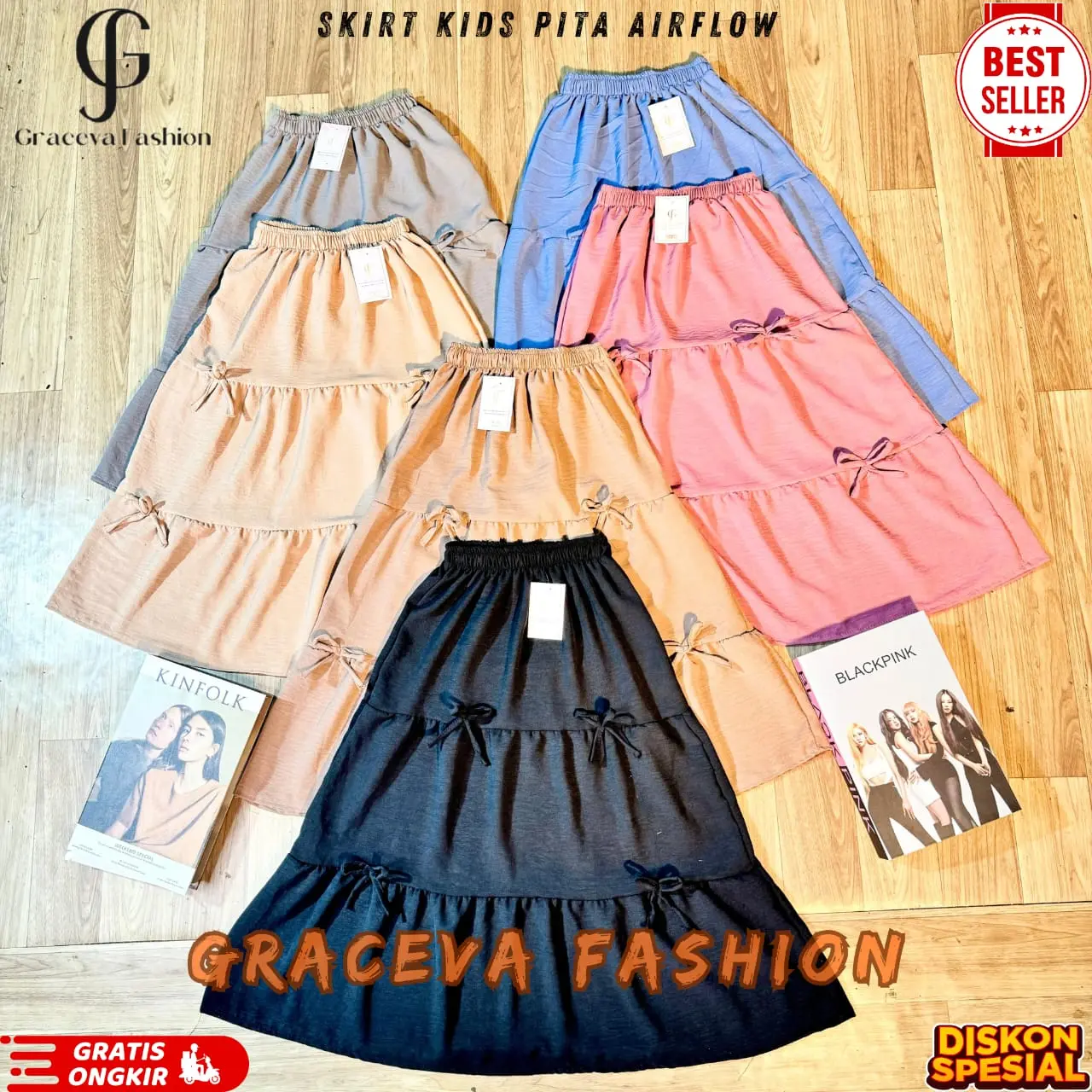 Rok Canda Anak - Rok Crinkle Airflow Pita Susun | Rok Kupu Ruffle Anak Kekinian Terbaru