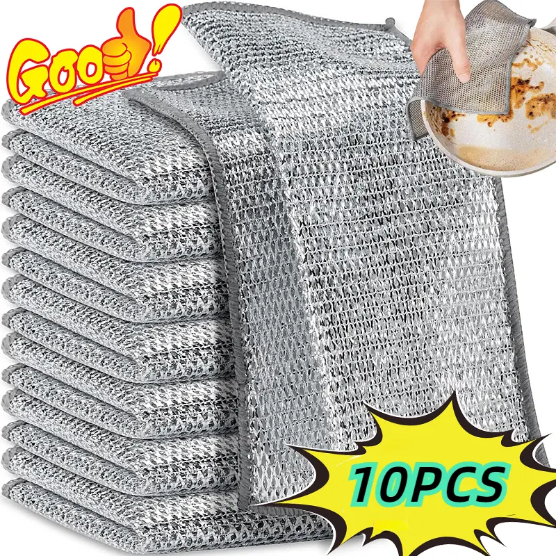 10/20 PCS Multi-purpose Wire Dishcloth Kitchen Stovetop Dishcloths Stain Removal Daily Cleaning Cloths Wet & Dry Wire Dishcloths Household Steel Wall Wipe