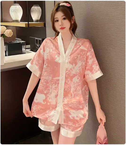 COD Piyama Wanita Kancing Depan baju tidur wanita Best Quality SATIN murah mewah elegan Piyama satin Fit piyama one set 2