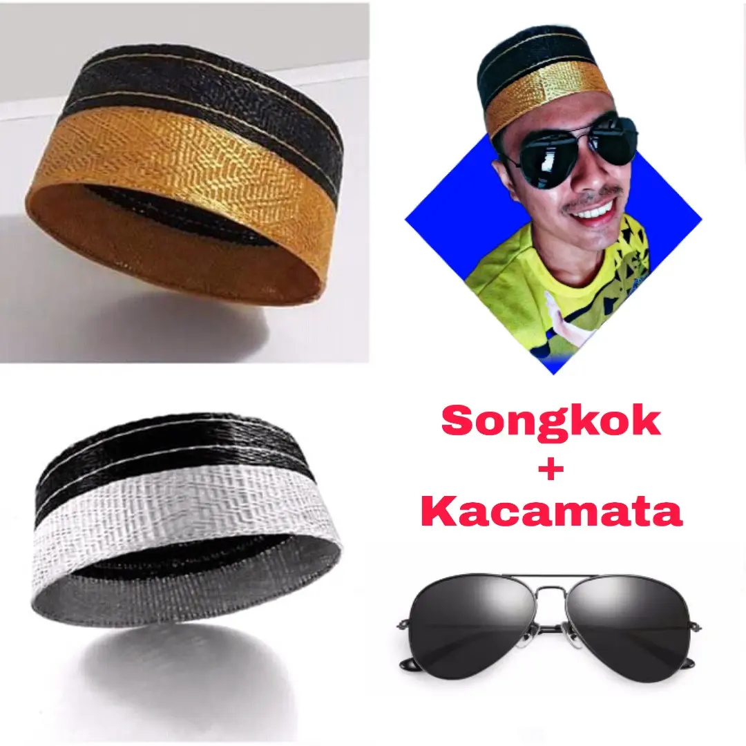 Paket Hemat Songkok + Kacamata, Songkok Recca Pamiring Bugis dapat Kacamata Hitam Makassar Bone Kopiah Peci