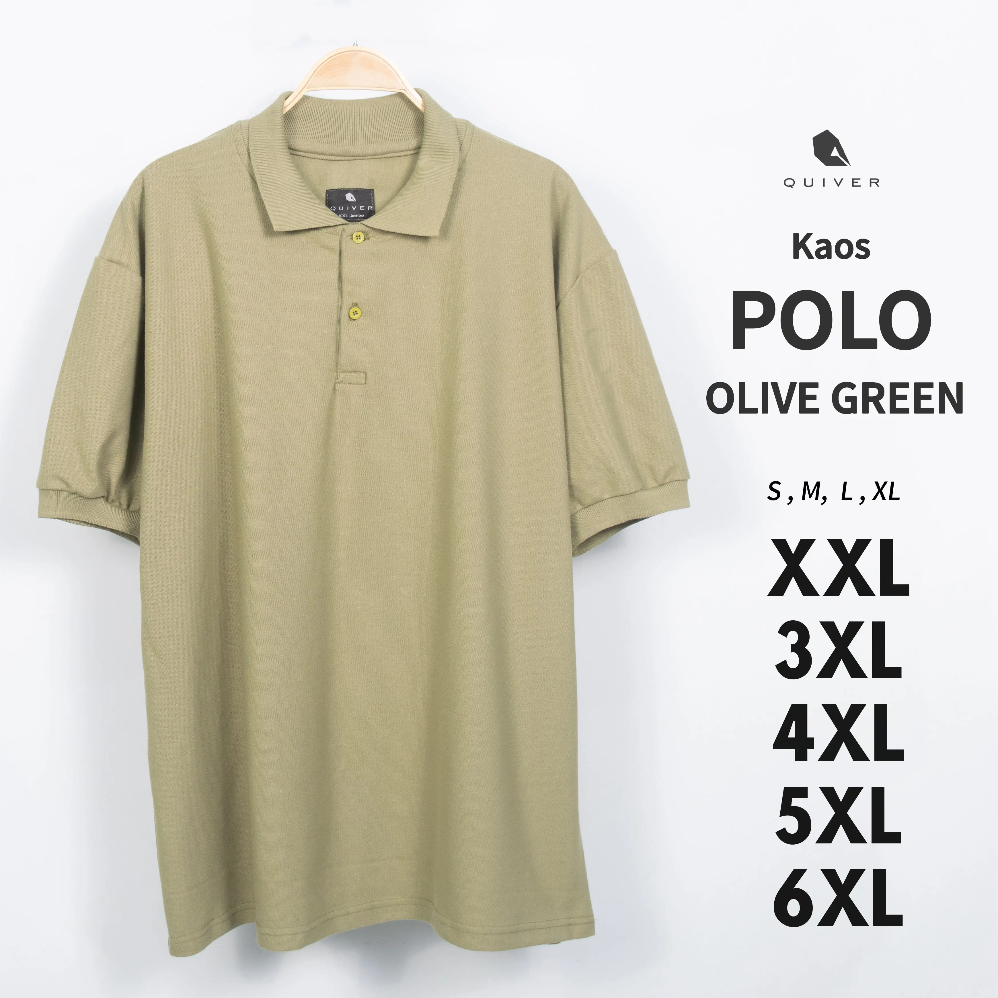 Kaos Polo Olive Green Big Size Pria S M L XL XXL 3XL 4XL 5XL 6XL Kerah