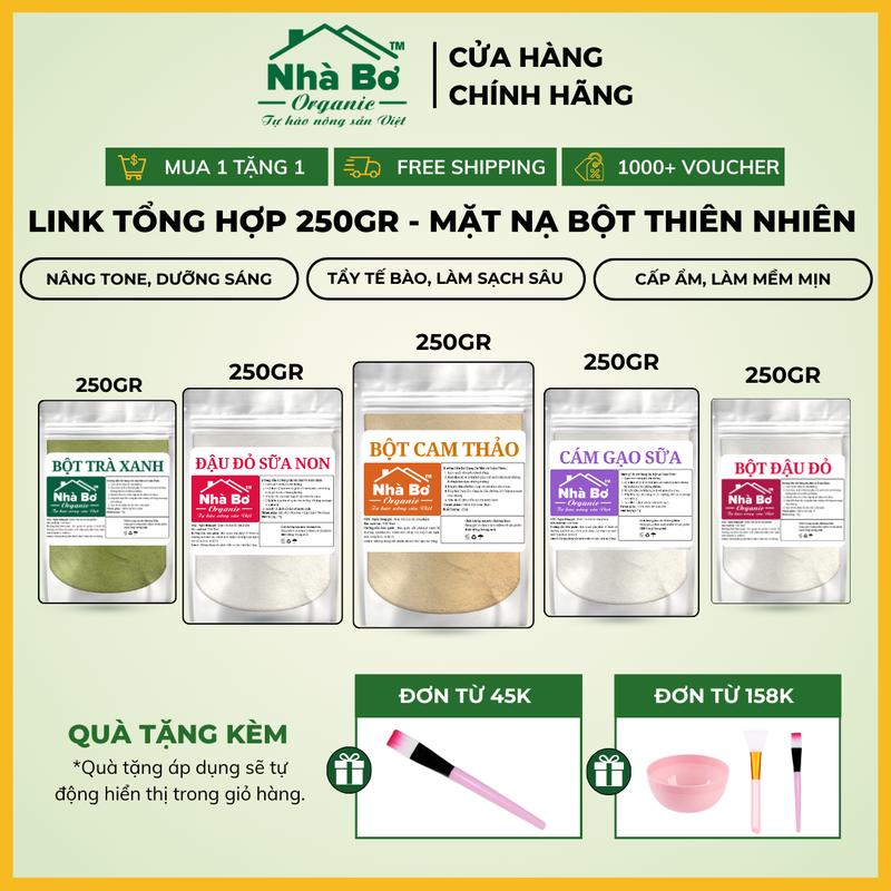   LINK TỔNG HỢP 250G 500G  Mặt Nạ Bột Từ Thiên Nhiên - Gói lẻ | Nhà Bơ Organic - Dưỡng Trắng Da Tẩy Tế Bào Cấp Ẩm Cho Da Mặt và Body 