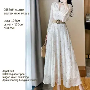 Dress Allora Belted Maxi TM 05570 original Three M gaun wanita cewek dewasa model korean fashion muslim new best trend panjang murah nyaman kasual Gamis Simple Casual Baju Remaja Midi Kondangan
