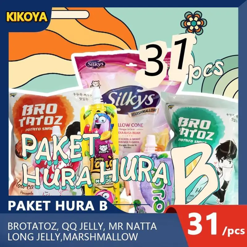 PAKET HURA HURA B 31 PCS MAKANAN RINGANANEKA RAGAM LEBUH BANYAK RASA LEBIHBANYAK VARlAN snacks Candy Jelly FoodMarshmallow snack Jeli Cemilan Sapi Jajanan Gift 0