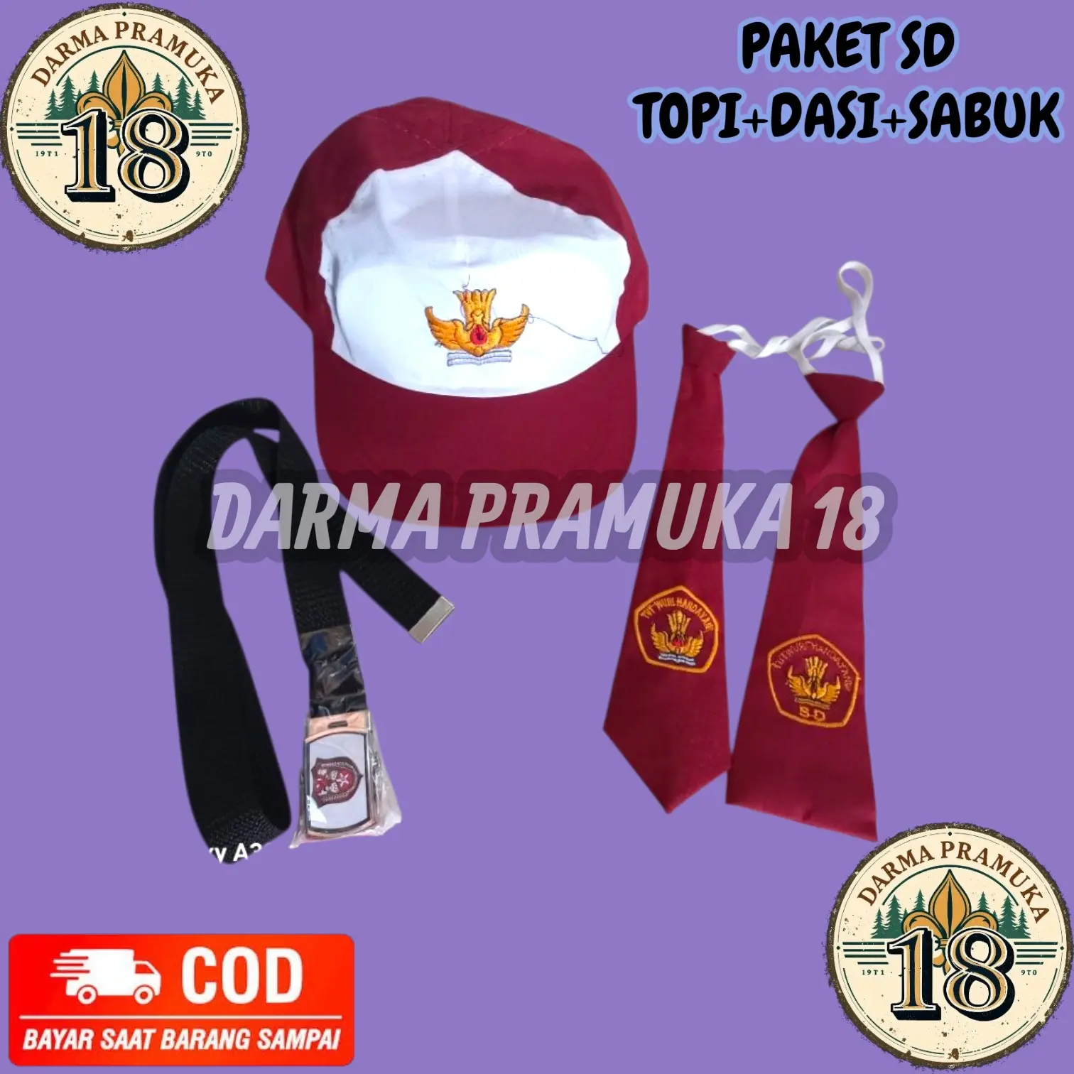 Paket Topi (Merah Putih) Dasi Bordir dan Sabuk SD