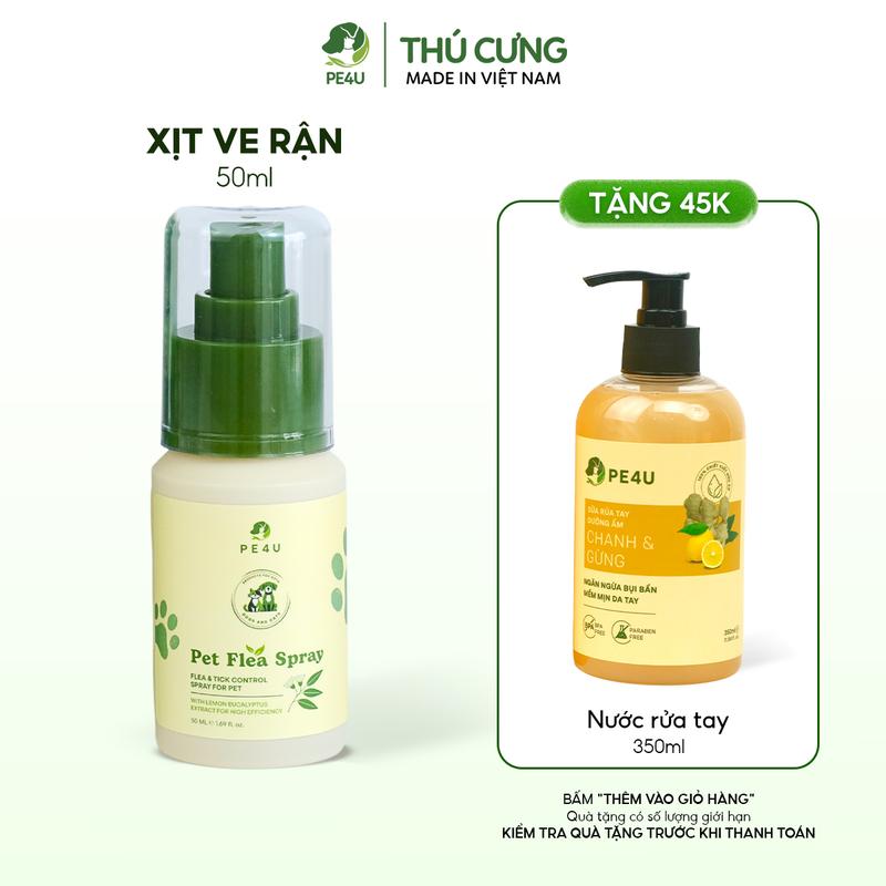  Xịt Ve Rận Bọ Chét PE4U 50ml -  Hỗ Trợ Giảm Ve Rận Bọ Chét Cho Chó Mèo Giúp Làm Sạch Kháng Khuẩn Không Khô Da 