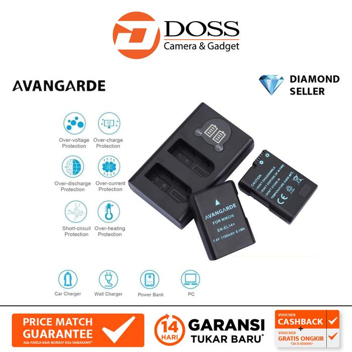 Gambar Avangarde Battery Nikon EN-EL14 / ENEL14 + Dual Charger & Dual USB dari DOSS Camera & Gadget Kota Administrasi Jakarta Pusat Tokopedia