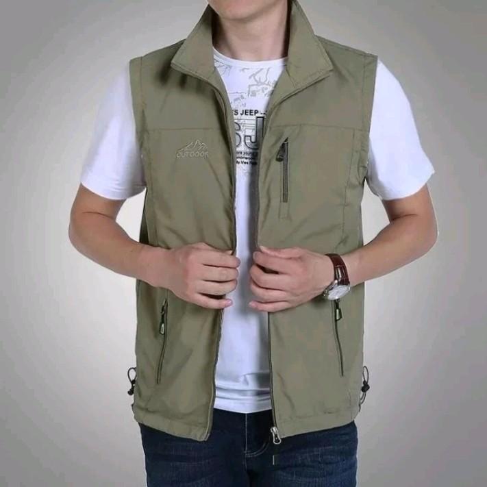 Rompi vest outdoor pria, bahan katun, rompi outdoor terbaru, rompi casual pria dan wanita Hitam Abu Formal 1