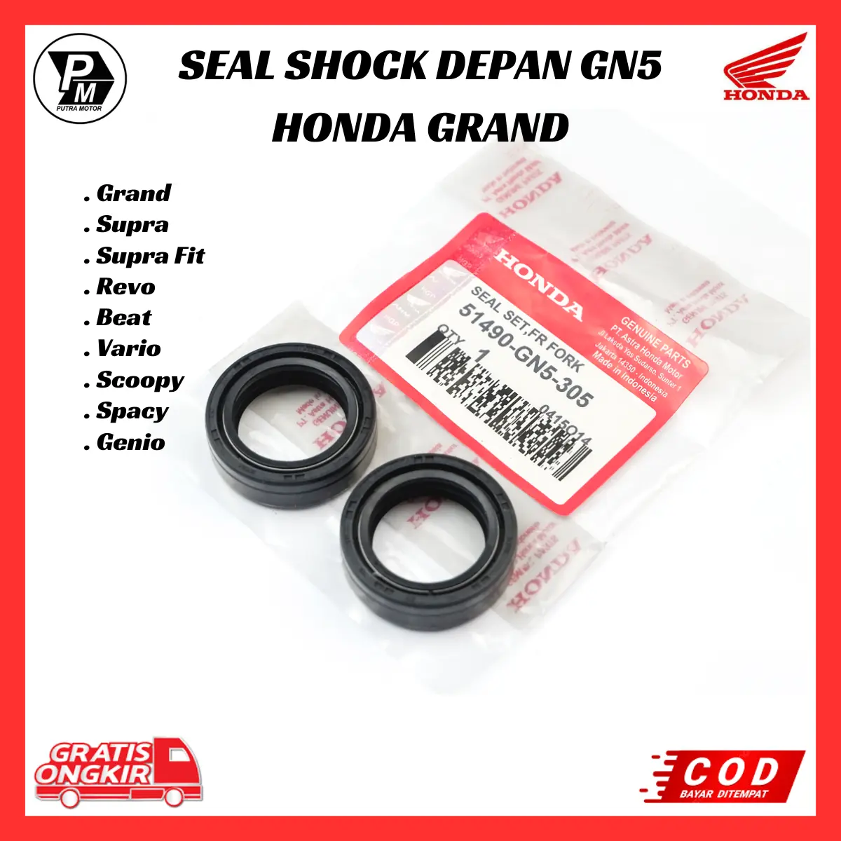 Seal Sil Shock Depan Honda Grand - Supra X - Supra Fit - Beat - Vario - Scoopy - Spacy 51490-GN5-305