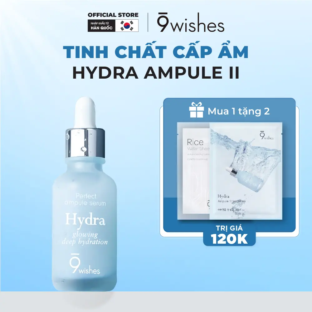 [Qùa tặng 2 mask] Tinh chất dưỡng ẩm 9Wishes Hydra Skin Ampule II 30ml