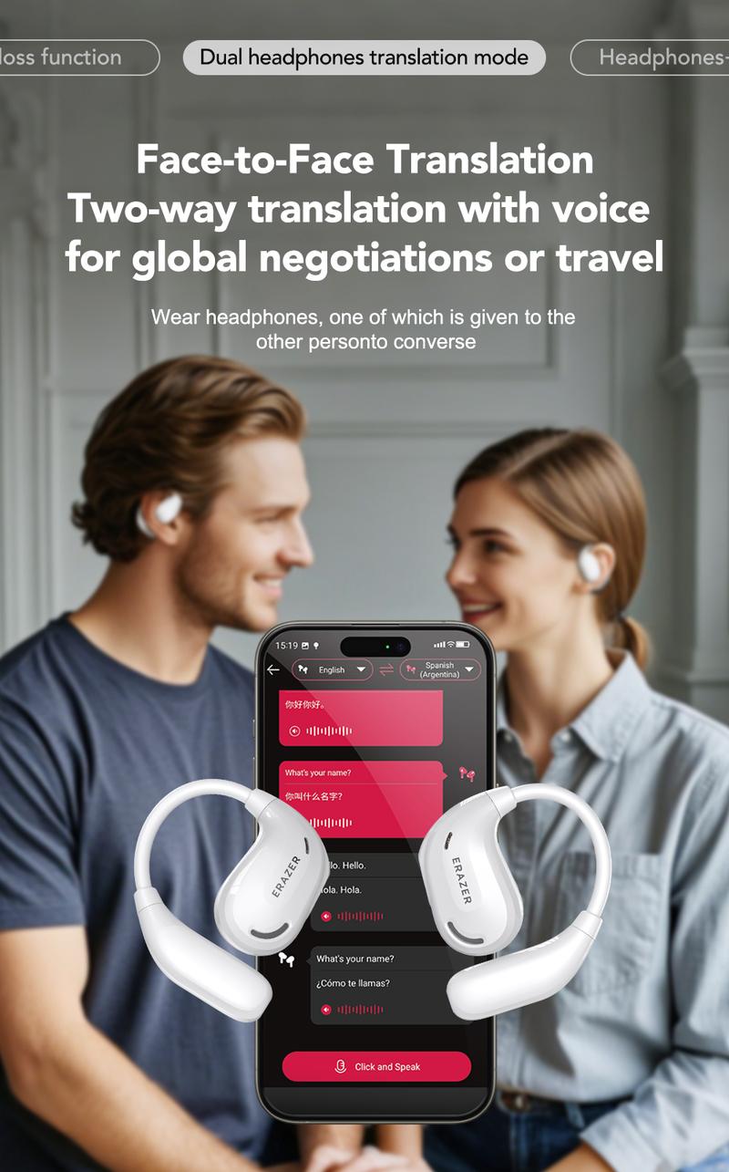 Product Introduction of Headset Terjemahan AI ERAZER XT66 Pro Earphone Bluetooth Open Ear Kualitas Suara HiFi Tahan Air IPX5 Dapat Menerjemahkan Ke 134 Bahasa Earbud Nirkabel 35