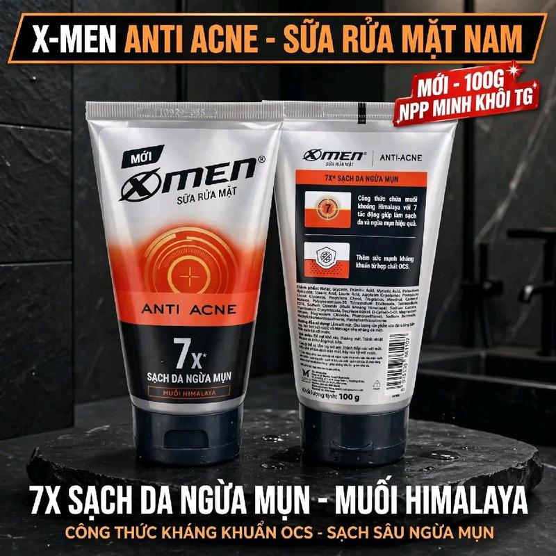 Xmen Sữa Rửa Mặt Anti Acne 100g - 7X Sạch Da Ngừa Mụn Muối Himalaya Công Thức Kháng Khuẩn OCS Sạch Sâu Ngừa Mụn