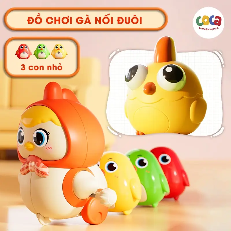 Đồ chơi vặn cót gà nối đuôi nhau siêu vui nhộn cho bé, đồ chơi đàn gà từ tính nối đuôi xoay 360 độ