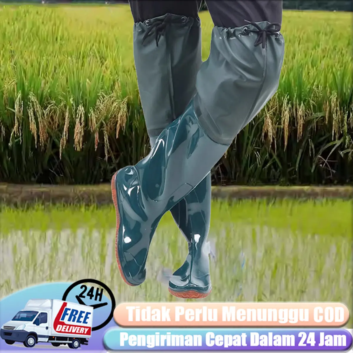 Sepatu Boots Wanita Pria Celana Sawah Panjang Anti Air Sepatu Keong Elastis