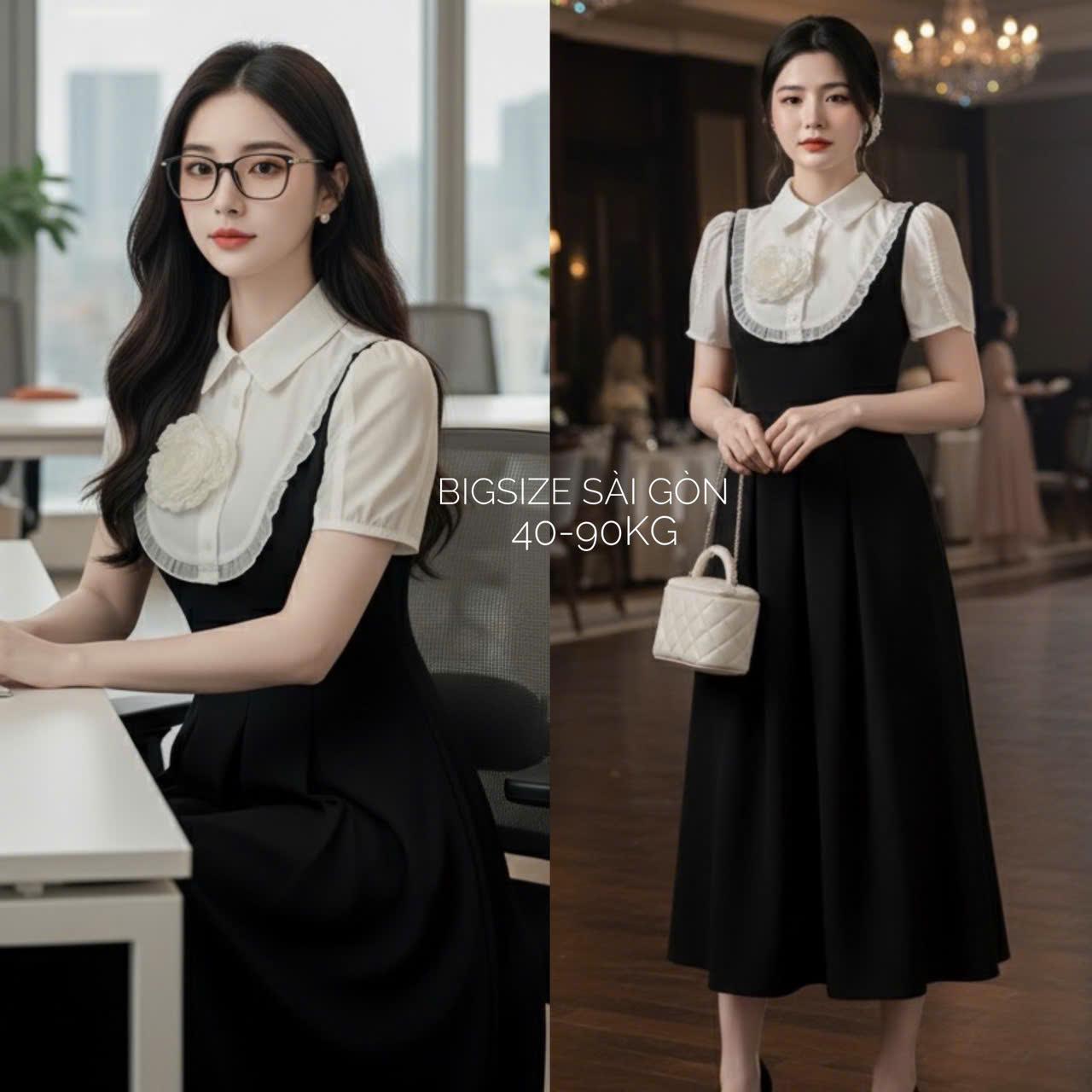 Váy Dự Tiệc Phối Yếm Vải Cotton Lạnh 40 - 95Kg Thời Trang Nữ - B.1388