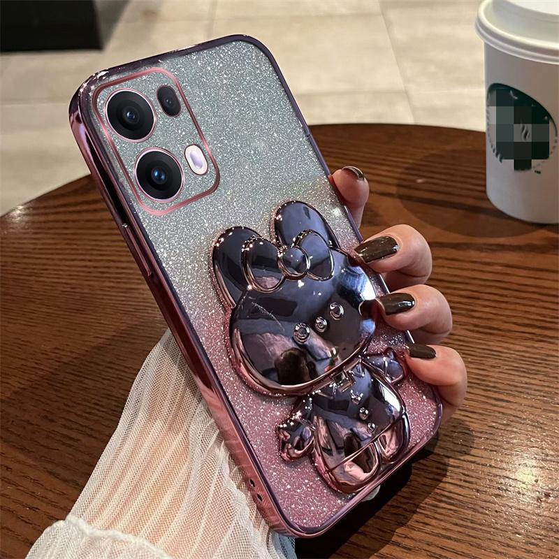 Product Introduction of New Phone Casing For OPPO Reno 13 Pro 5G 13F 12 Pro 12F 11F 11 Pro Reno13Pro A3x A3 Pro 5G A79 A60 A18 A38 A58 Soft Case Glitter Paper + Rabbit Mirror Bracket Holder Electroplated Phone Case 0