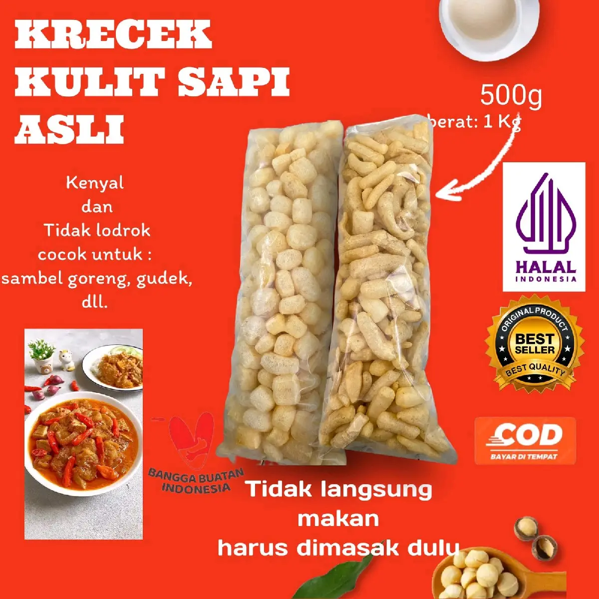500 g Rambak Krecek Sayur sapi asli Kenyal gurih untuk Masakan sambal Goreng Food Snack krupuk kulit