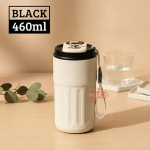 Tumbler Coffee Mug 460ml Stainless Steel With LED Temperature Display / Gelas Mini Aesthetic Cafe - CAFE BLACK