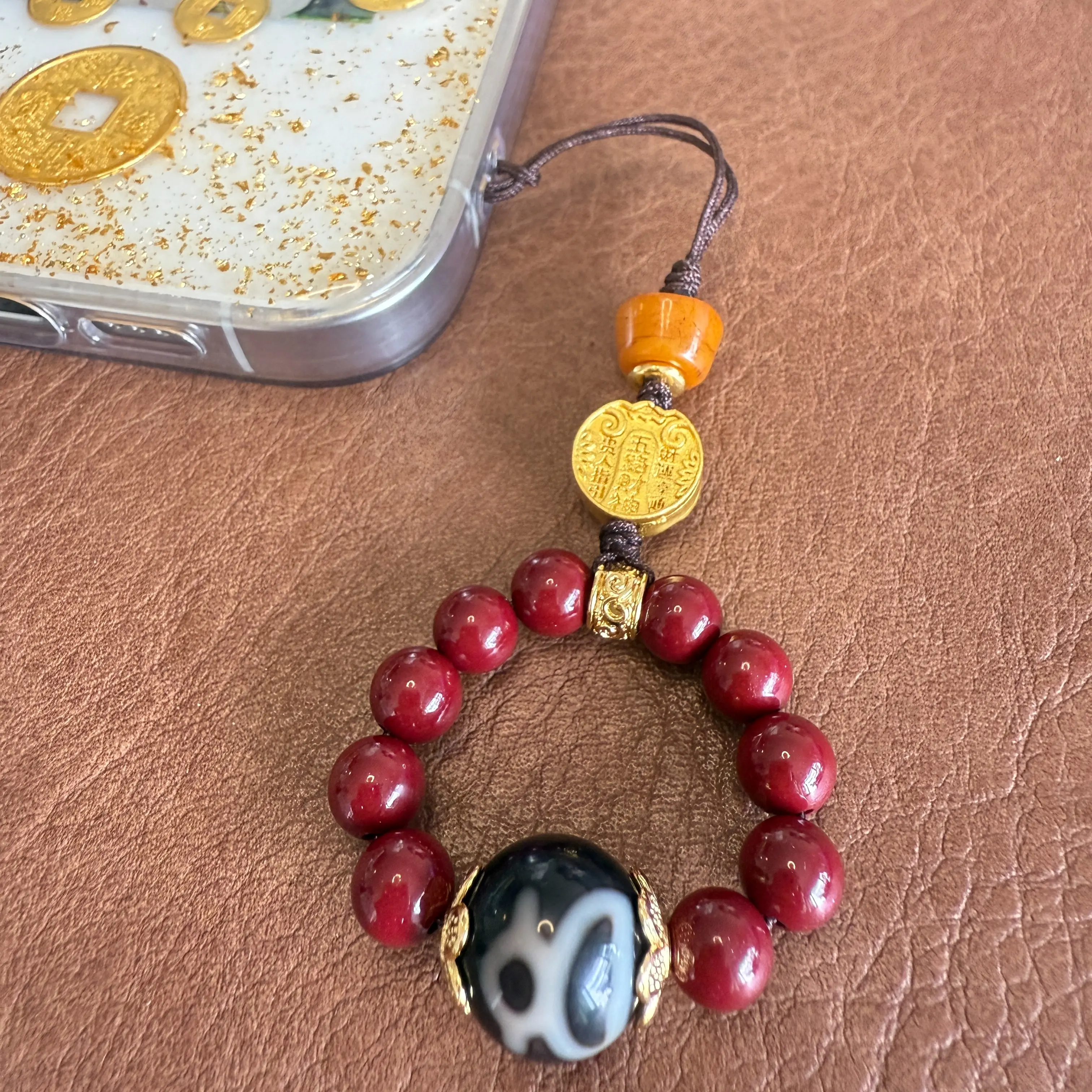 0322 The God of wealth and the pearl dzi mobile phone strap /keychain/ring